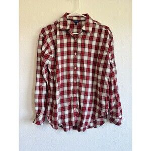 Nautica Women's Red Plaid Long Sleeve Button Down Shirt Roll Tab Sleeve Small